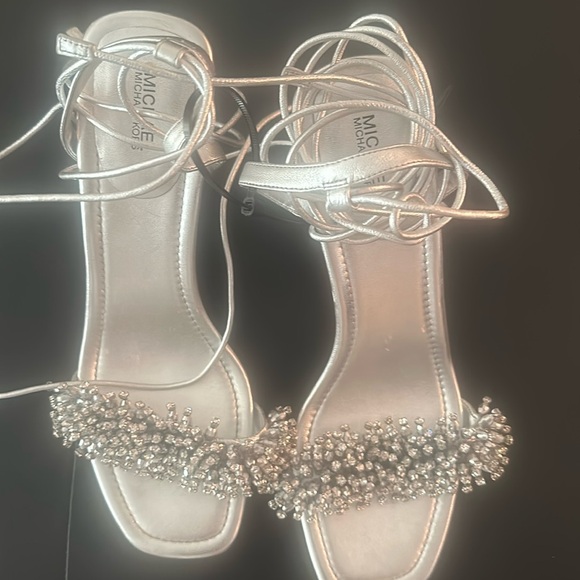 Michael Kors Women's Metallic Silver Lucia Embellished Lace-up Sandals - Picture 7 of 7